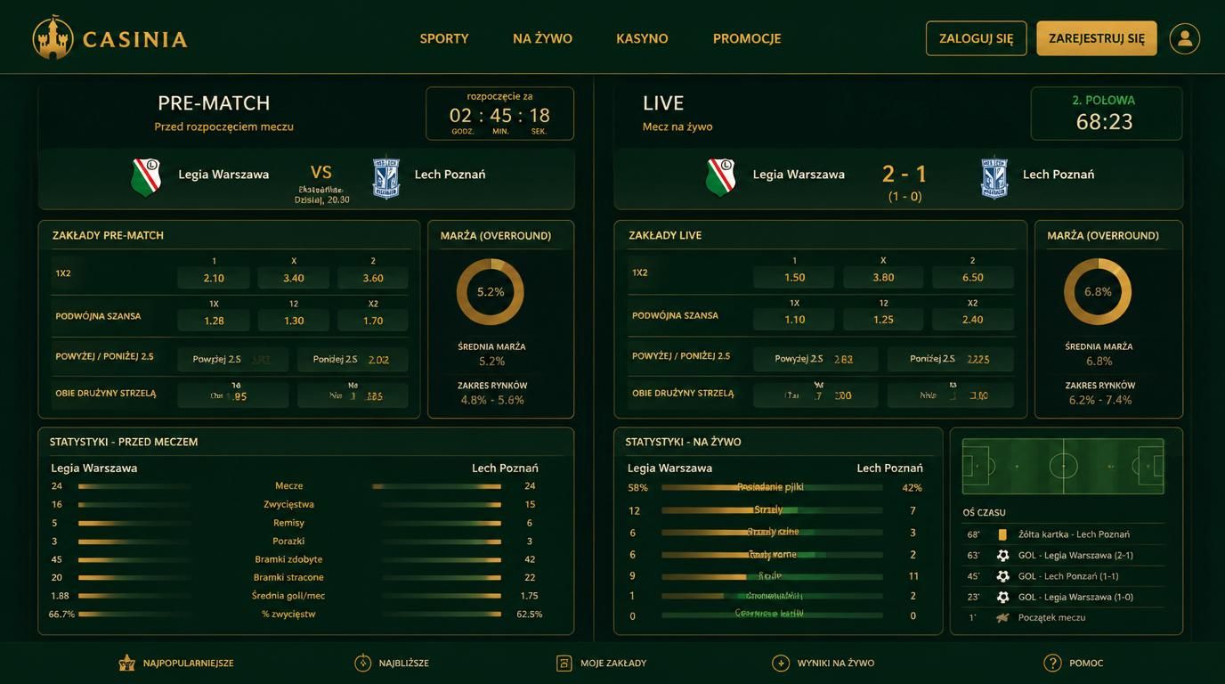 Porównanie zakładów pre-match i live z wizualizacją marży 