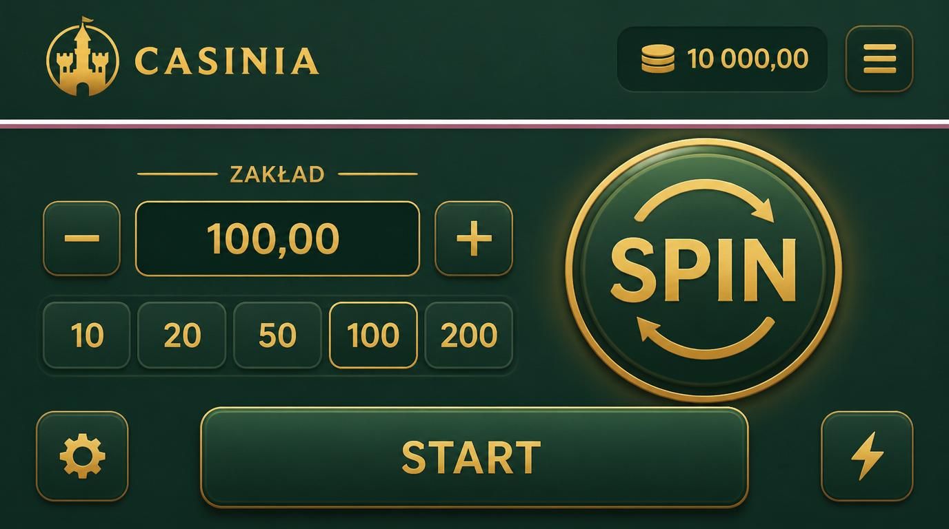 duże przyciski Spin i Bet w aplikacji Casinia